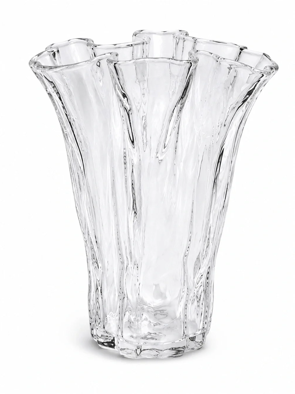 Vintage Iittala Style Textured Clear Ice Glass Ruffled Handkerchief Vase 8